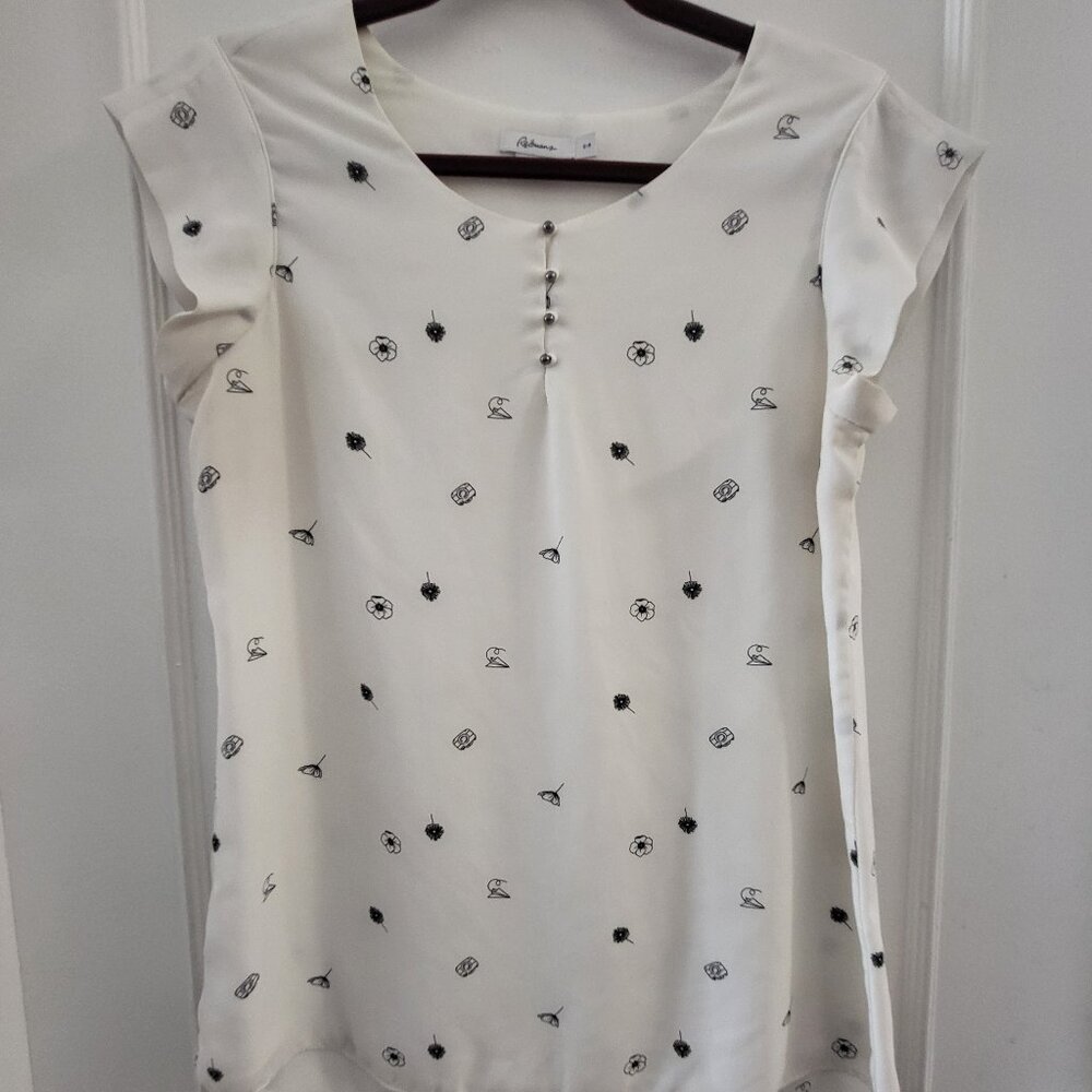 Reitmans Flutter Sleeve Blouse - White Floral Print - Size S